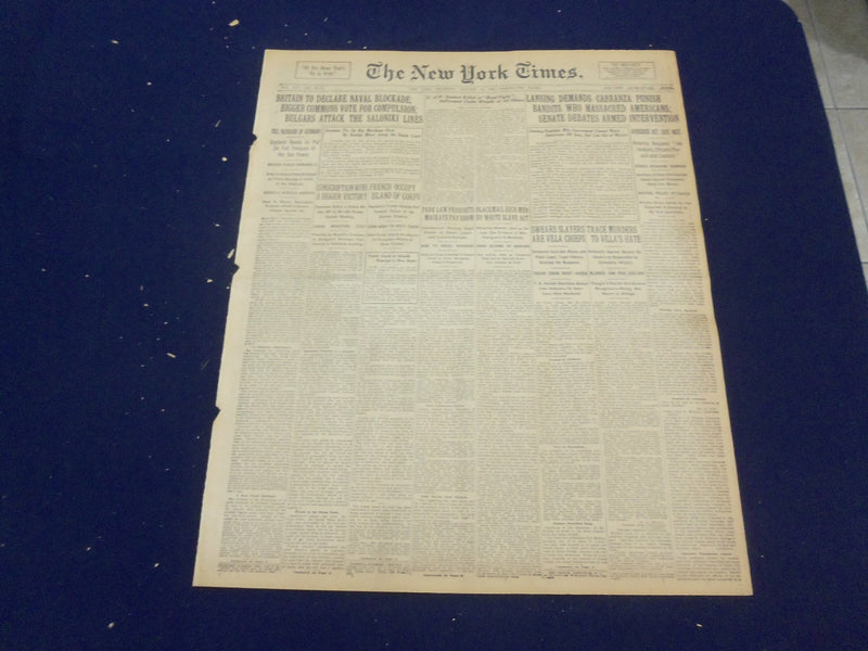 1916 JANUARY 13 NEW YORK TIMES- LANSING DEMANDS CARRANZA PUNISH BANDITS- NT 9058
