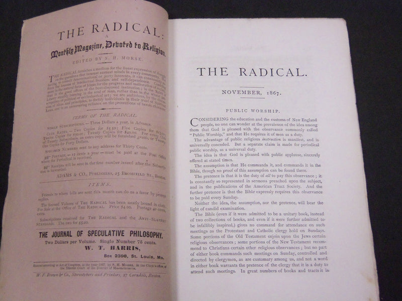 1865-1867 THE RADICAL MONTHLY MAGAZINE LOT OF 21 - NATURAL RELIGION - WR 166