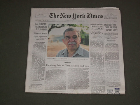 2014 APRIL 18 NEW YORK TIMES - GABRIEL GARCIA MARQUEZ DIED - 1927-2014