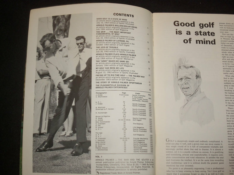 1966 ARNOLD PALMER THE MAN AND THE GOLFER MAGAZINE - VOLUME 1 - ST 6346