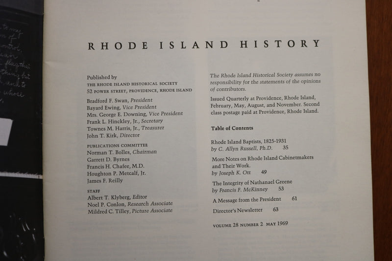 1969 SPRING RHODE ISLAND HISTORY SOFTCOVER BOOK - K 3190