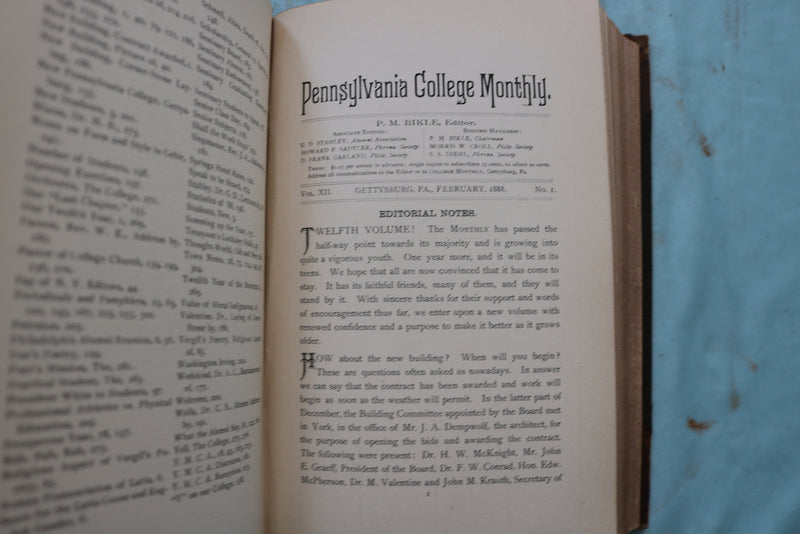 1877-1890 PENNSYLVANIA COLLEGE MONTHLY BOUND VOLUMES - LOT OF 7 - KD 9561