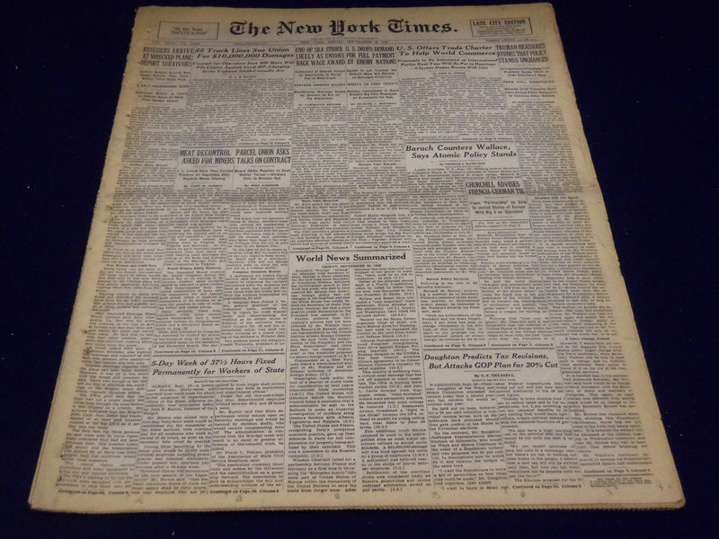 1946 SEPTEMBER 20 NEW YORK TIMES - BARUCH COUNTERS WALLACE ON ATOMIC - NT 3186