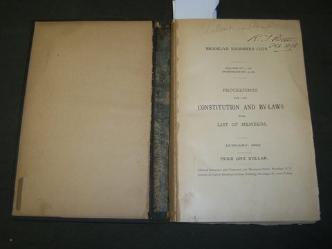 1897 BROOKLYN ENGINEERS' CLUB PROCEEDINGS CONSTITUTION AND BY-LAWS - KD 5727