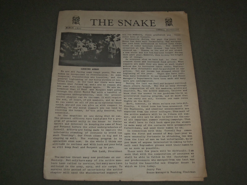 1942 MARCH THE SNAKE CORNELL UNIVERSITY NEWSPAPER - J 2624