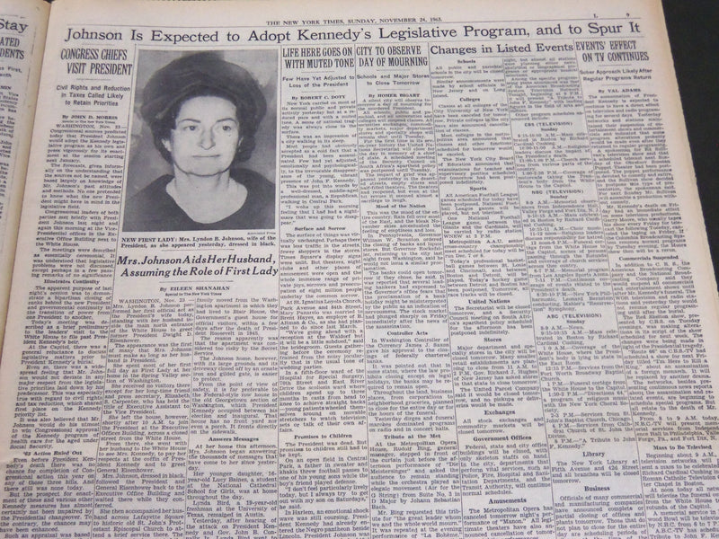 1963 NOVEMBER 24 NEW YORK TIMES - KENNEDY'S BODY LIES IN WHITE HOUSE - NT 7172
