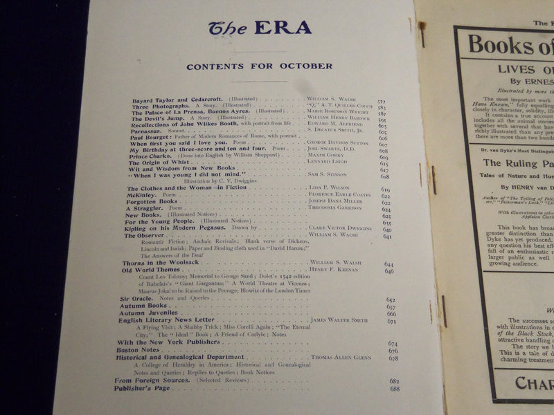1901 OCTOBER THE ERA MAGAZINE - PRINCE CHARKO BY MAXIM GORKY - SP 2520