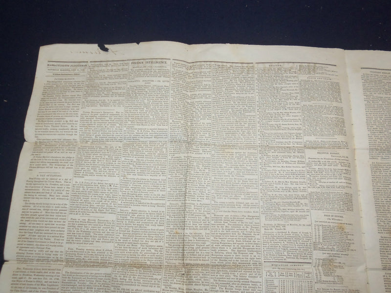 1849 JULY 28 MASSACHUSETTS PLOUGHMAN NEWSPAPER - CALEDONIA ARRIVAL - NP 5171