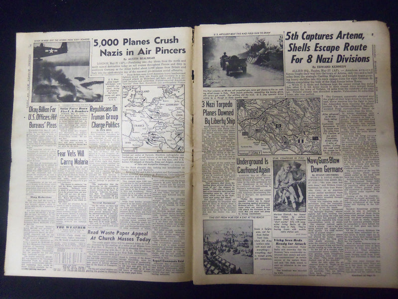 1944 MAY 28 NEW YORK SUNDAY MIRROR - YANKS SHELL MAIN NAZI ESCAPE ROAD - NP 2266