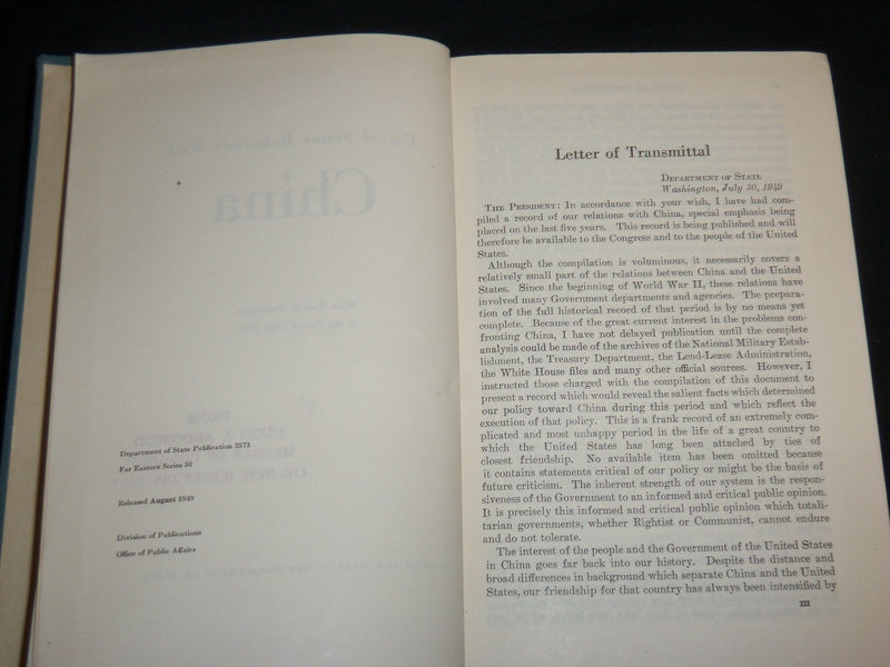 1949 UNITED STATES RELATIONS WITH CHINA HARDCOVER BOOK - KD 6722