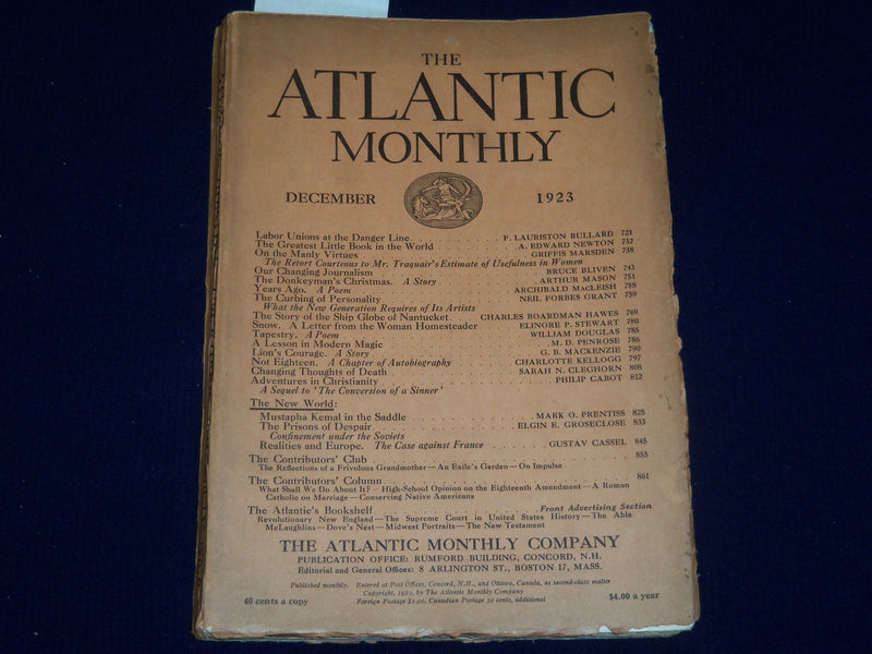 1923 DECEMBER THE ATLANTIC MONTHLY MAGAZINE - MAXFIELD PARRISH AD - ST 5496