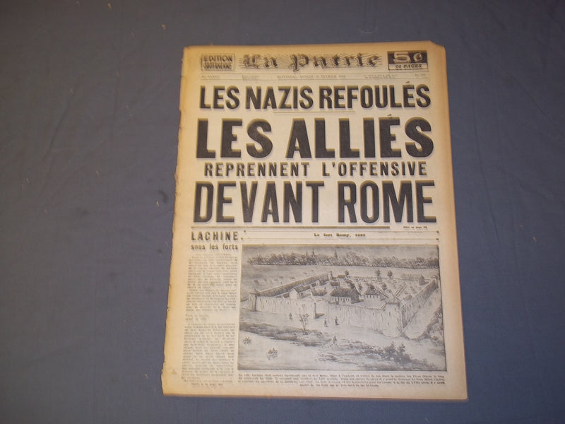 1944 FEB 12 LA PATRIE NEWSPAPER-ALLIES REPRENNENT L'OFFENSIVE DEVANT ROME-FR2389