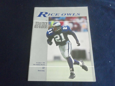 1992 NOV 7 FOOTBALL PROGRAM - RICE UNIVERSITY VS TEXAS TECH UNIV - SP 1215Y
