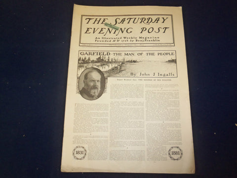 1899 AUGUST 26 THE SATURDAY EVENING POST MAGAZINE - JAMES A. GARFIELD - B 6715