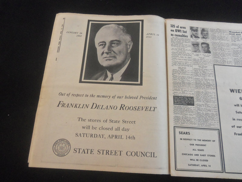 1945 APRIL 13 CHICAGO DAILY TIMES NEWSPAPER - TRUMAN CALLS WAR COUNCIL - NP 5795