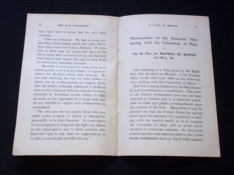 1916 WHY MAIL CENSORSHIP IS VITAL TO BRITAIN SOFTCOVER BOOK BY CECIL - J 7161