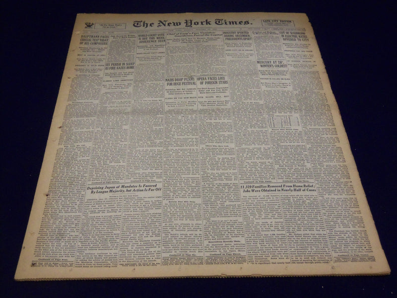1935 JANUARY 28 NEW YORK TIMES - HAUPTMANN FACES CRUCIAL TEST TODAY - NT 1949
