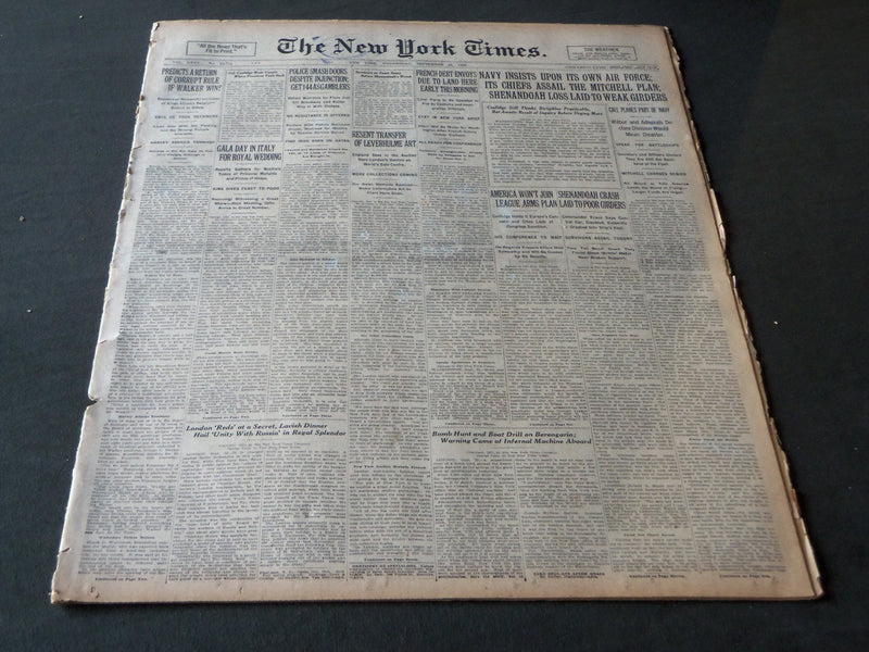 1925 SEPTEMBER 23 NEW YORK TIMES - NAVY INSISTS ON ITS OWN AIR FORCE - NT 7205
