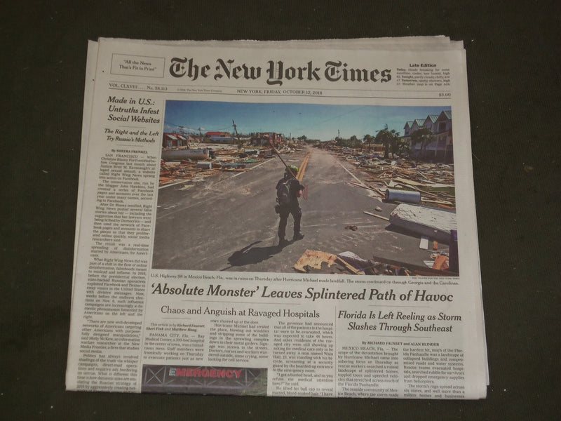 2018 OCTOBER 12 NEW YORK TIMES - HURRICANE MICHAEL CREATES PATH OF HAVOC IN FLA.