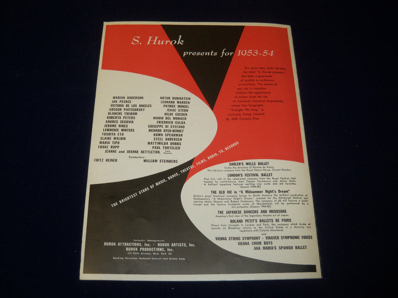 1953-1954 AGNES DE MILLE DANCE THEATRE PROGRAM - S. HUROK - PHOTOS - J 5043