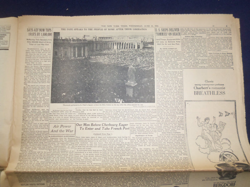 1944 JUNE 21 NEW YORK TIMES - AMERICANS PRESS TO OUTSKIRTS OF CHERBOURG- NP 6573