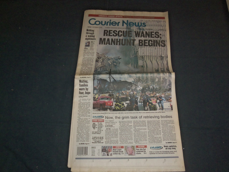 2001 SEPTEMBER 13 COURIER NEWS NEWSPAPER - RESCUE WANES; MANHUNT BEGINS- NP 3500
