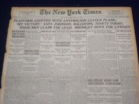 1920 JUNE 11 NEW YORK TIMES - ANTI-WILSON LEAGUE PLANK ADOPTED - NT 9111