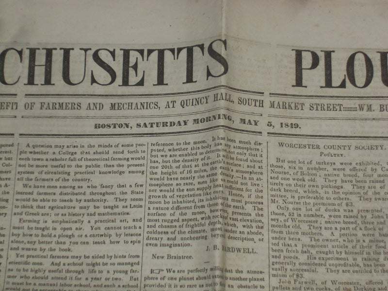 1849 MAY 5 MASSACHUSETTS PLOUGHMAN NEWSPAPER - FREEMONT'S SECOND LETTER- NP 5167