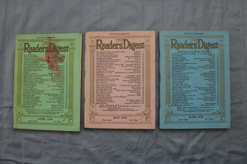 1938 READER'S DIGEST MAGAZINE - COMPLETE YEAR - LOT OF 12 - O 3873