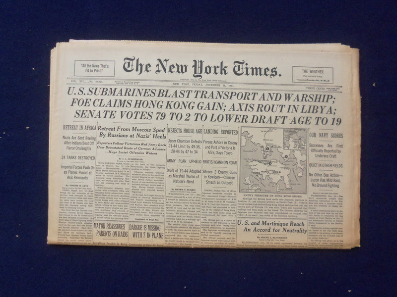 1941 DEC 19 NEW YORK TIMES - U.S SUBMARINES BLAST TRANSPORT AND WARSHIP- NP 6484