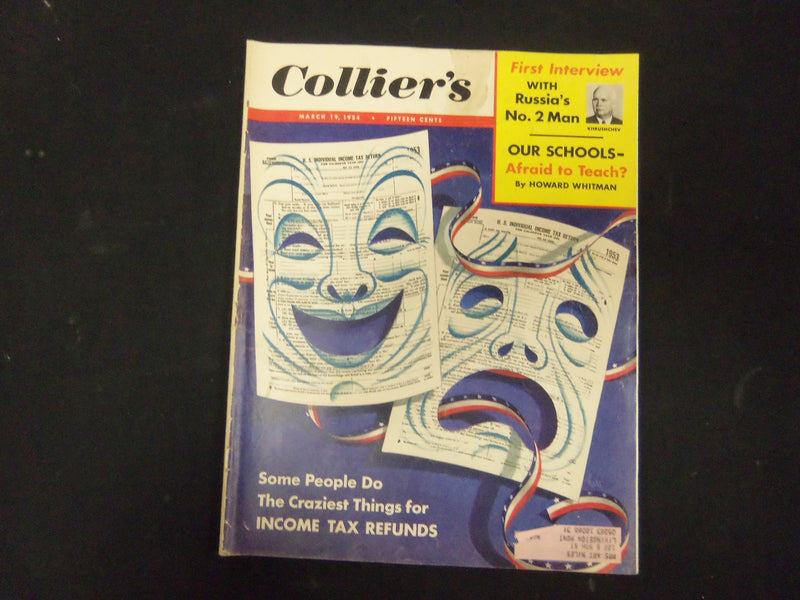 1954 MARCH 19 COLLIER'S MAGAZINE - GREAT ILLUSTRATIONS, ARTICLES & ADS - ST 3672