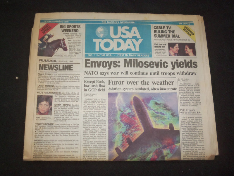 1999 JUNE 4-6 USA TODAY NEWSPAPER - ENVOYS: MILOSEVIC YIELDS - NP 8036