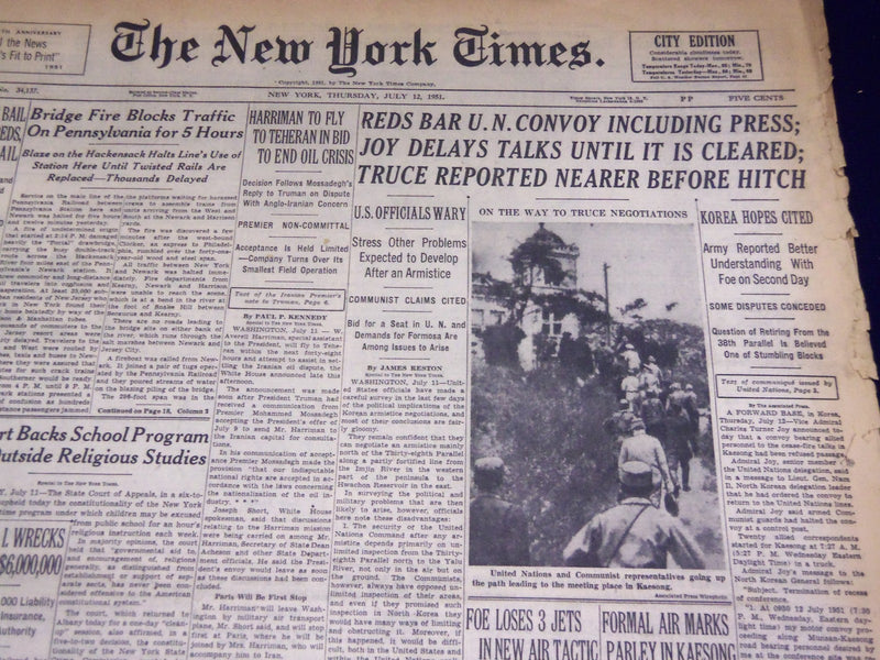 1951 JULY 12 NEW YORK TIMES - REDS BAR U. N. CONVOY INCLUDING PRESS - NT 2029