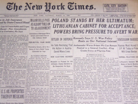 1938 MAR 19 NEW YORK TIMES - KENNEDY SAYS WAR POLICY RESTS ON INTEREST - NT 2472