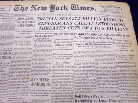 1947 JANUARY 11 NEW YORK TIMES - TRUMAN SETS 37.5 BILLION BUDGET - NT 103
