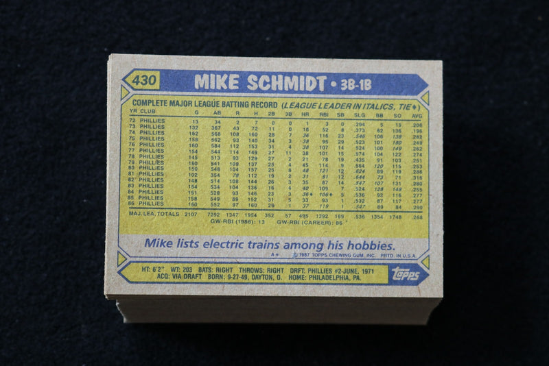 MIKE SCHMIDT 1987 TOPPS BASEBALL CARDS - CARD #430 - NM-MT - LOT OF 59 - #210