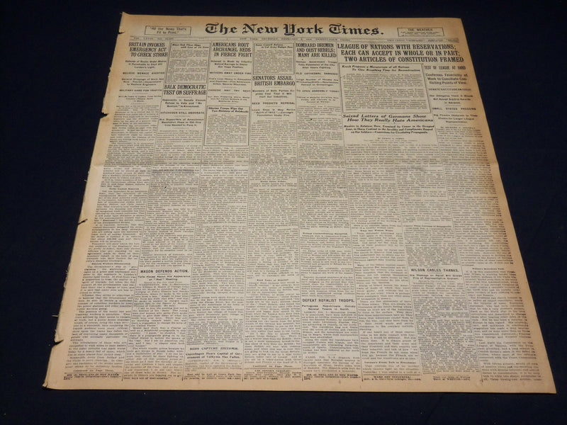 1919 FEBRUARY 6 NEW YORK TIMES - LEAGUE OF NATIONS WITH RESERVATIONS - NT 7961