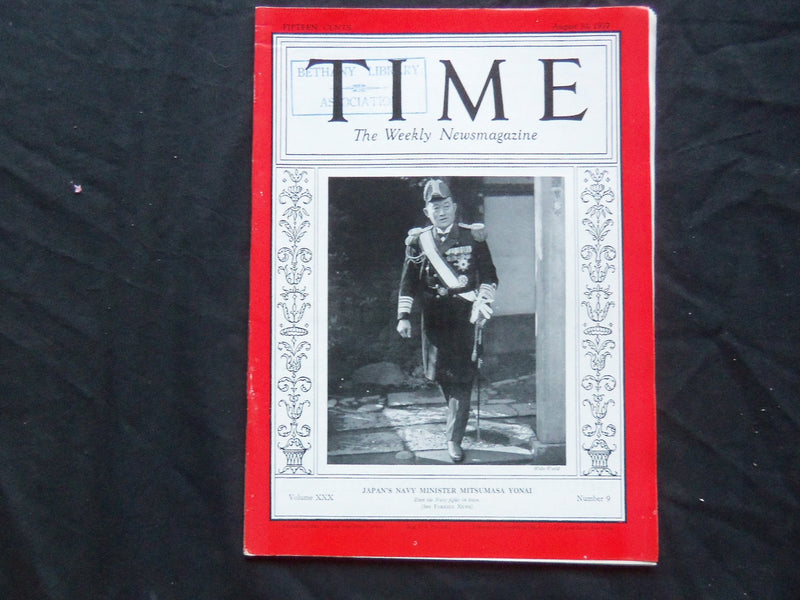 1937 AUGUST 30 TIME MAGAZINE - JAPAN'S ADMIRAL MITSUMASA YONAI - T 577