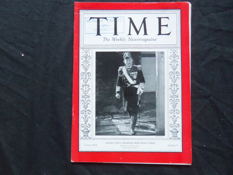 1937 AUGUST 30 TIME MAGAZINE - JAPAN'S ADMIRAL MITSUMASA YONAI - T 577