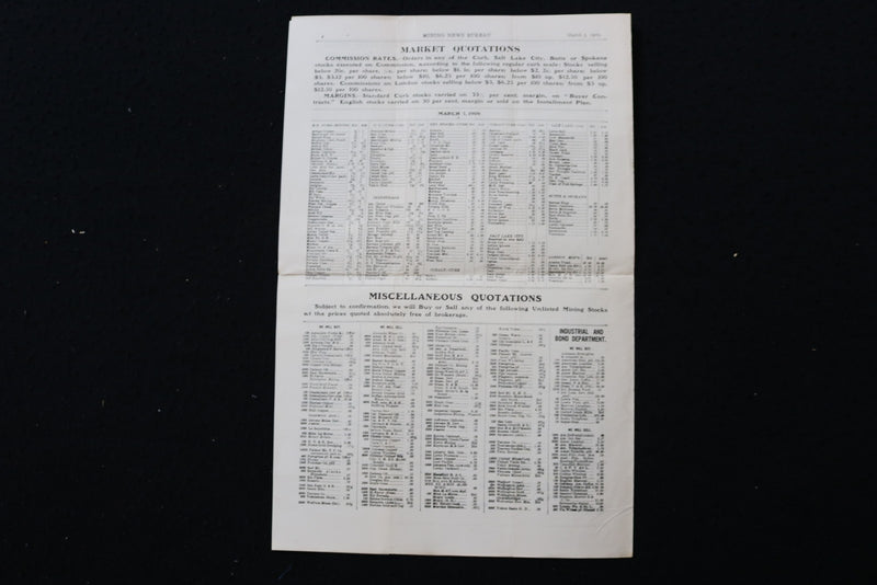 1909 MARCH 5 MINING NEWS BUREAU NEWSPAPER - CATLIN & POWELL CO. - K 2946