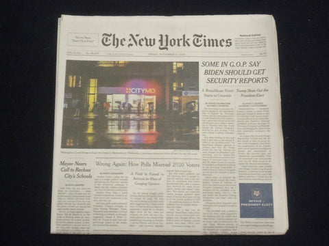 2020 NOV 13 NEW YORK TIMES -SOME IN G.O.P. SAY BIDEN SHOULD GET SECURITY REPORTS