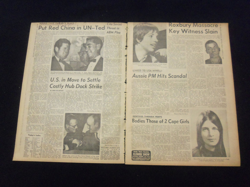 1969 MARCH 21 BOSTON RECORD AMERICAN NEWSPAPER- TED CLASHES WITH NIXON - NP 6337