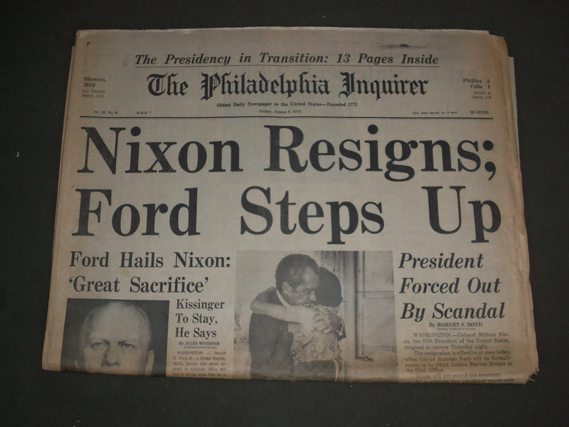 1974 AUGUST 9 PHILADELPHIA INQUIRER NEWSPAPER - RICHARD NIXON RESIGNS - NP 3145