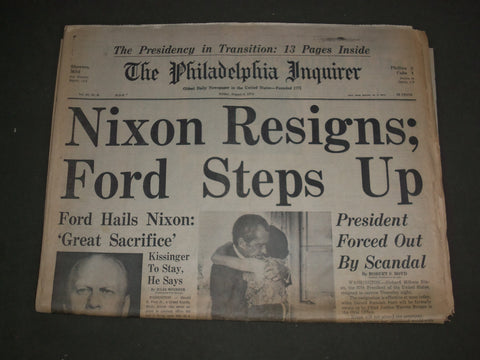 1974 AUGUST 9 PHILADELPHIA INQUIRER NEWSPAPER - RICHARD NIXON RESIGNS - NP 3145