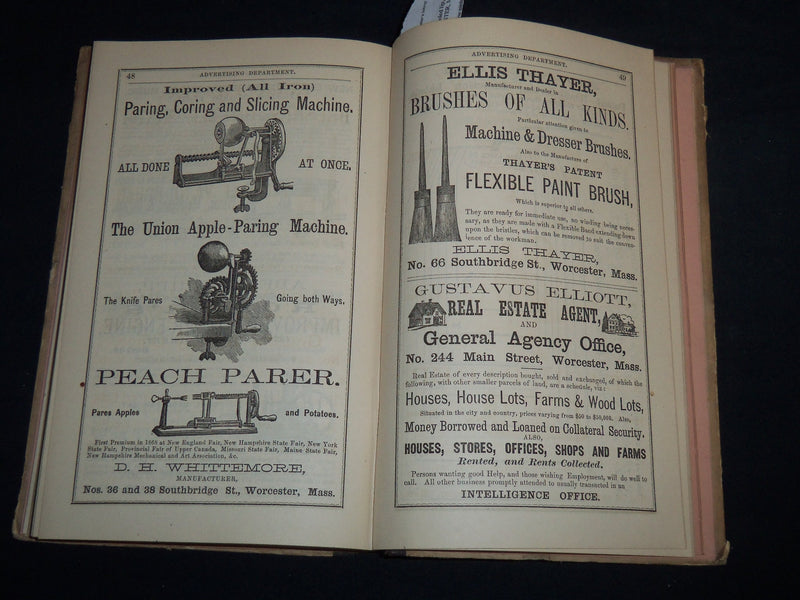 1869 WORCESTER DIRECTORY BY HENRY J. HOWLAND - MAP - KD 81U