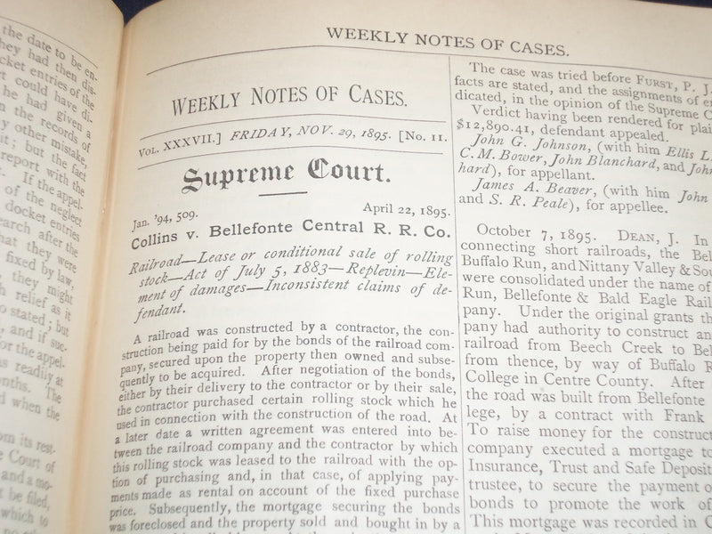 1889-1896 WEEKLY NOTES OF CASES IN PENNSYLVANIA COURTS VOLUME LOT OF 3 - KD 2657