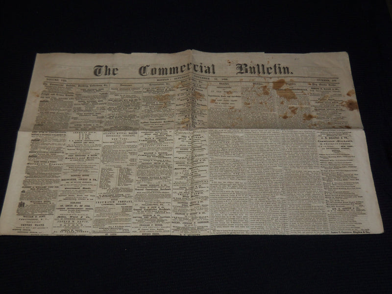 1866 NOVEMBER 17 THE COMMERCIAL BULLETIN NEWSPAPER - VOL 8 #409 - BOSTON - K 63