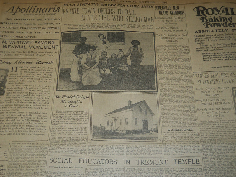 1906 DECEMBER 1 THE BOSTON HERALD - MONEY OF BAY STATE DISTRIBUTED - BH 120