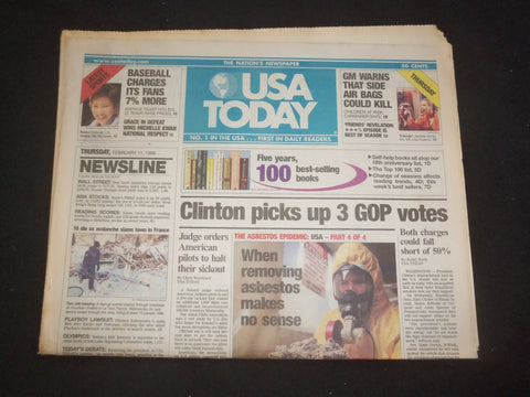 1999 FEBRUARY 11 USA TODAY NEWSPAPER - CLINTON PICKS UP 3 GOP VOTES - NP 8001