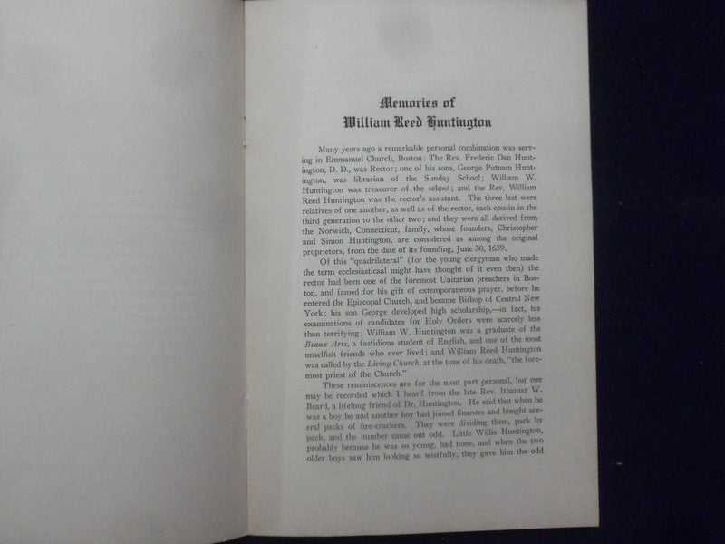 1929 MEMORIES OF WILLIAM REED HINTINGTON SOFTCOVER BOOKLET - K 220
